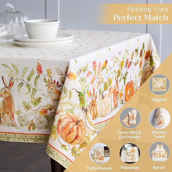 Maison d' Hermine Table Cloth Rectangle Table 100% Cotton 70 x 108 Inches Fall Tablecloth Reusable Everyday Use for Thanksgiving Christmas Decorations Dining Farmhouse Party (Pumpkin Passion)