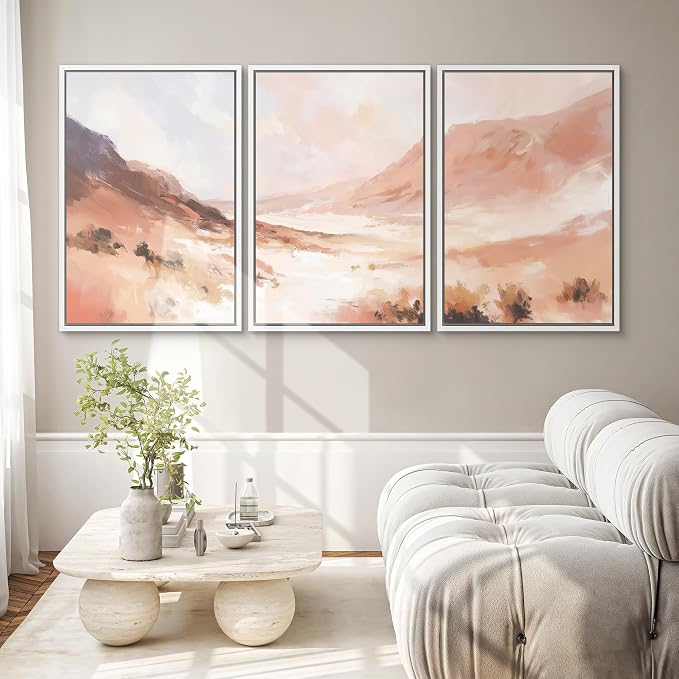 SIGNWIN Framed Canvas Print Wall Art Set Warm Blush Desert Canyon Abstract Landscape Illustrations Modern Art Decorative Chic Calm/Zen for Living Room, Bedroom, Office - 24"x36"x3 WHITE