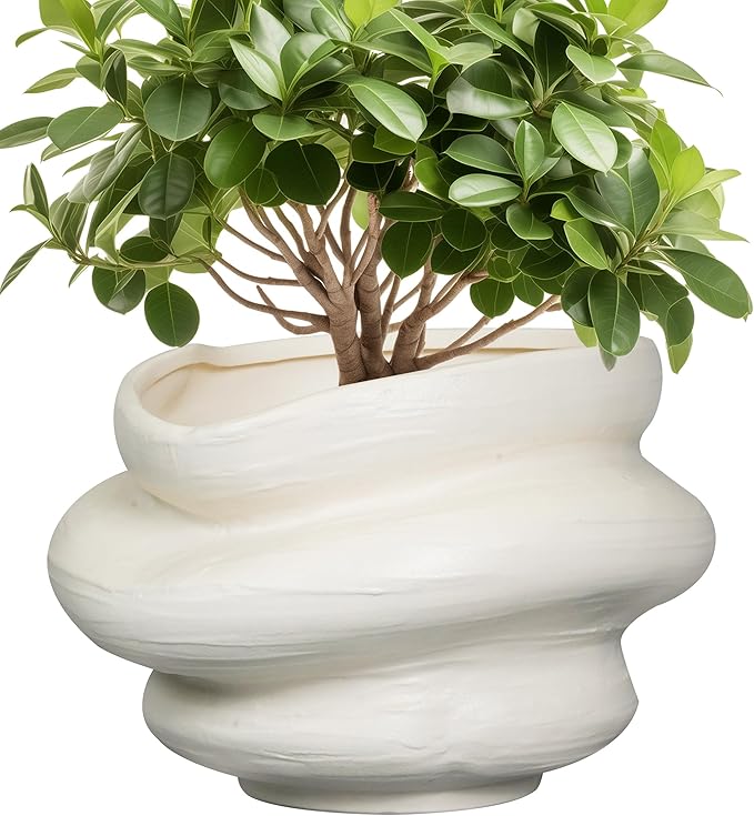 Ceramic Plant Pots Bonsai 10.6 Inch - Flower Pots for Indoor Plants, Large Plant Pots with Drainage Hole, Decorative Planter Outdoor Flower Pot for Office, Gift for Men Women, White