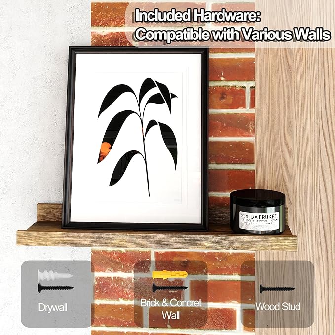 Floating Shelves for Wall Decor, Wall Mounted Wood Storage Shelf for Bedroom, Living Room, Bathroom, Kitchen, Nursery, Rustic Display Picture Ledge Shelf with Lip Set of 2-14 Inches, Brown