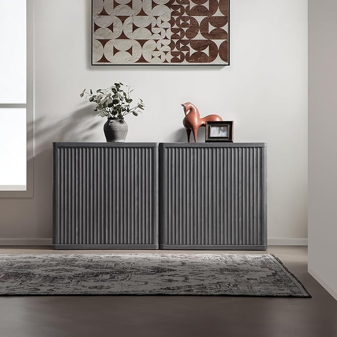 SICOTAS Buffet Cabinet with Storage 34.6" Sideboard Accent Modern Credenza with Doors & Shelves Fluted Tall Media Console Mid Century Coffee Bar Table for Living Room Kitchen Dining Room Hallway