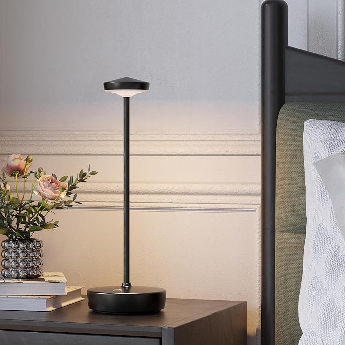 Rechargeable LED Cordless Table Lamp,5000 mAh Touch Outdoor Table Lamp,Portable Battery Operated Table Light,with Memory Function Dimmable for Restaurant,Home,Outdoor(Black)