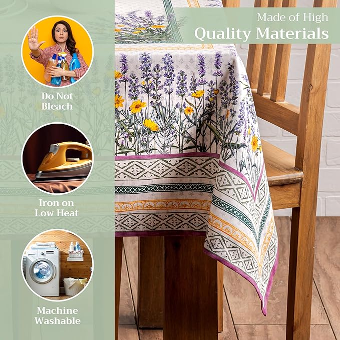 Maison d' Hermine Table Cloth Rectangle Table 100% Cotton 54 x 72 Inches Tablecloth Reusable Decorative for Dining Room Farmhouse Home Valentines Day Decorations Spring Summer - Fanny Lavender