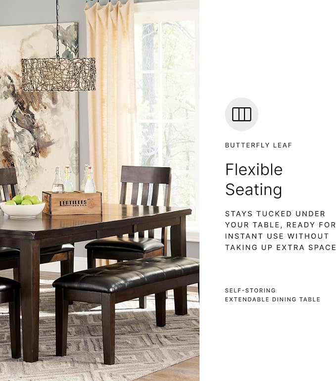Signature Design by Ashley Haddigan Traditional Rectangular Dining Extension Table, Seats up to 8, Dark Brown