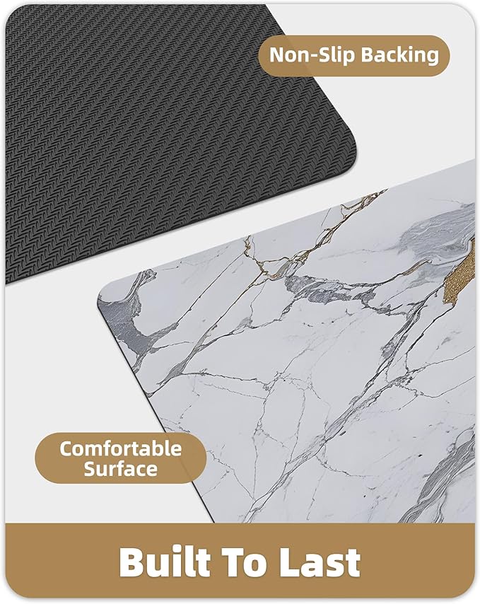 Color&Geometry Gray and Gold Marble-Patterned Bathroom Rug, Ultra-Thin, Non Slip, Washable and Quick Dry Shower Mat, 17"x30" Small Luxury Shower Mat for Bathroom Floor/Outside Shower