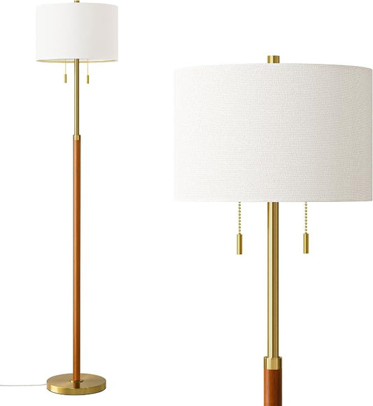61" Mid Century Modern Floor Lamps for Bedroom Wood Floor Lamp for Living Room 2-Light Standing Tall Lamps Office Corner Nursery Reading Room Industrial Lamp, 3 Color Temperatures 9W Bulbs Included