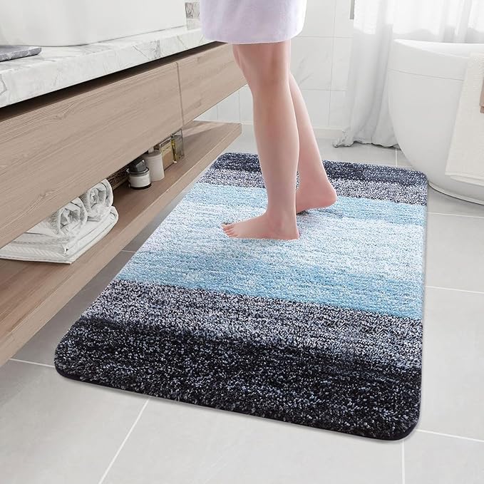 Arotive Microfiber Bathroom Rugs, Shaggy Soft and Absorbent Bath Rug, Non-Slip, Thick Plush Machine Washable Dry Bath Mats for Bathroom, Tub and Shower, 47x32, Blue, Rectangular