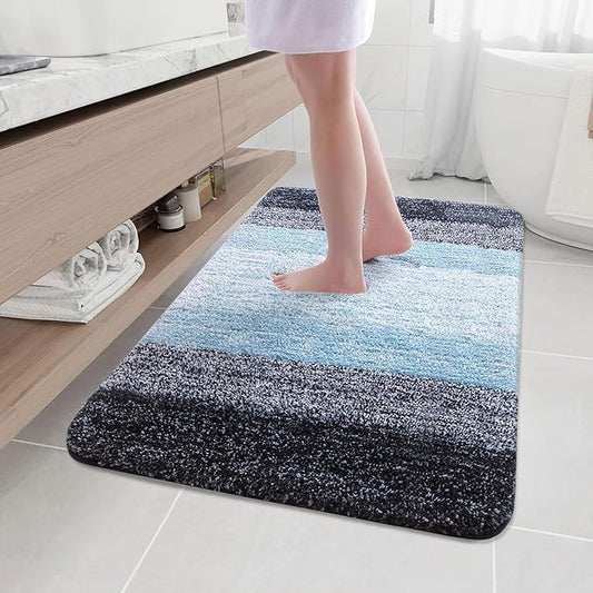 Arotive Microfiber Bathroom Rugs, Shaggy Soft and Absorbent Bath Rug, Non-Slip, Thick Plush Machine Washable Dry Bath Mats for Bathroom, Tub and Shower, 47x32, Blue, Rectangular