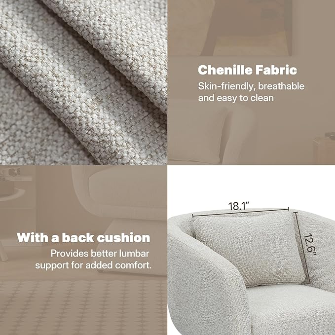 Modern 360° Swivel Accent Chair with Armrest & Curved Back, Soft Cushioned Barrel Lounge Chair (Oatmeal)