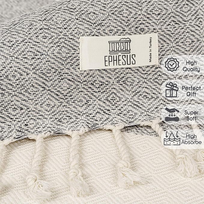 Hand Towels - Set of 2 | 18" x 30" - Decorative Turkish Hand Towel for Bathroom, Kitchen, Guest, Face, Hair, Tea, Dishcloth (Diamond, Light Grey)