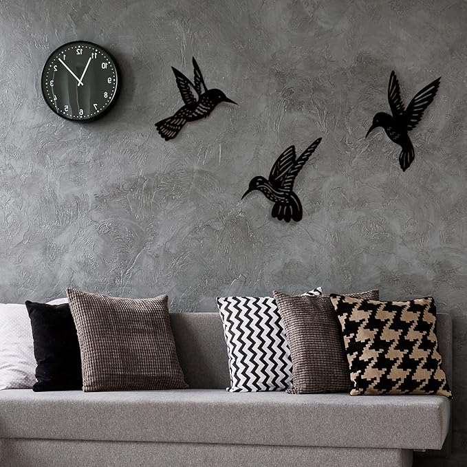 3 Pieces Wood Hummingbird Wall Art Decor 9 inch Hummingbird Wall Decorations for Bedroom Black Wood Sculpture Bird Indoor Kitchen Hanging Balcony for Home Bedroom Office Garden