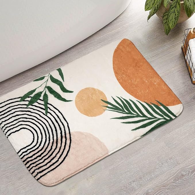 Bathroom Rugs Non-Slip Boho Bath Mat, Small Cute Bath Mat Soft Washable Bathmat Shower Rug for Bathtub Boho Decor