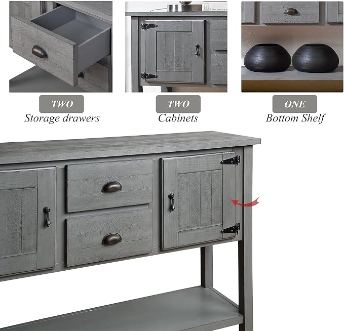 Merax Farmhouse Kitchen Sideboard Buffet Storage Cabinet with Drawers and Doors, Wood Sideboard Storage Cabinet with Open Shelf for Living Room Kitchen Dining Room, Antique Gray