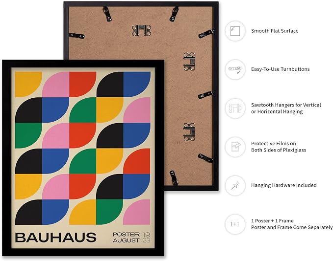 Poster Master Bauhaus Poster - Rainbow Knots Print - Abstract Art - Graphic Design Art - Geometric Art - Chic Boho Art - Mid Century Modern Art - Living Room or Bedroom Decor - 8x10 Black Framed