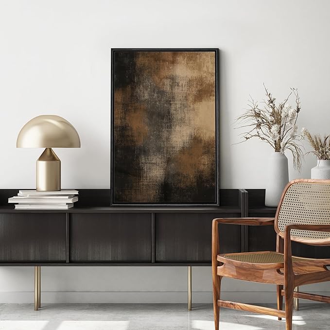 MUDECOR Framed Canvas Print Wall Art Rustic Brown Abstract Earthy Industrial Accent Illustrations Fine Art Decorative Zen Multicolor Country/Farmhouse Retro for Bedroom - 16"x24" BLACK