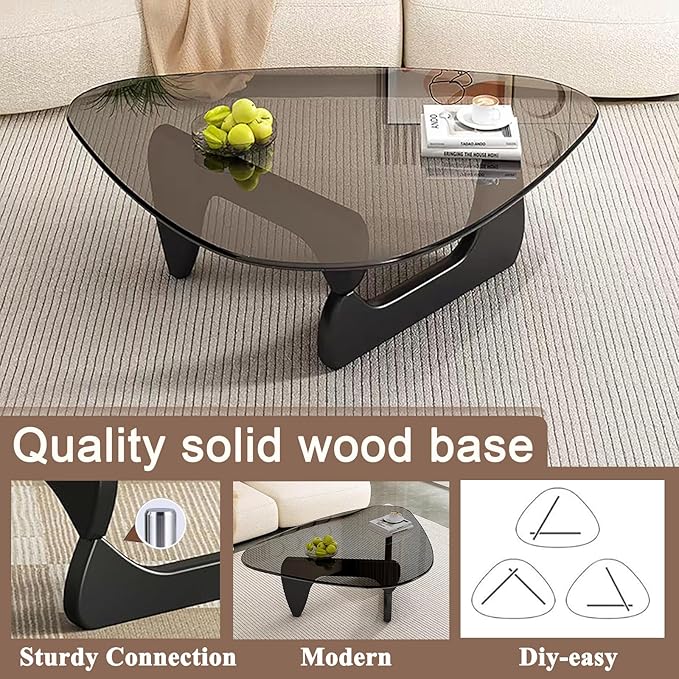 Glass Coffee Table, Mid Century Modern Coffee Table, Coffee Table for Living Room Center Table Suitable for Bedroom Living Room Reception Office Tables (Black/Grey, Large)