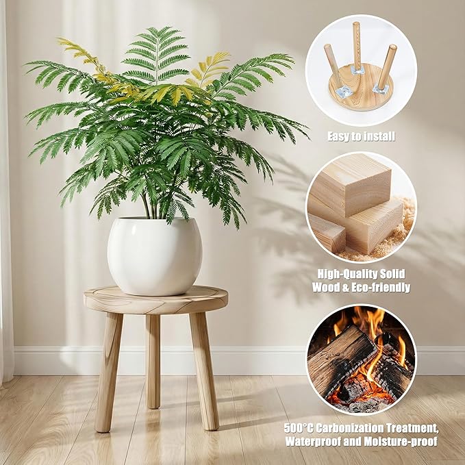 Wood Plant Stands Indoor, 3-Pack Single Plant Stand for 6-12 Inch Pots, Mid-Century Modern Plant Stool, Tall Wooden Plant Stand for Large Plants Perfect Fit for Living Room, Balcony, Office(Light Brown)