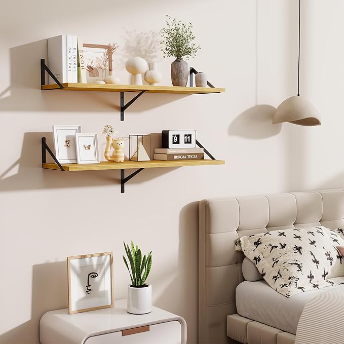Deep Floating Shelves for Wall,36" Wx10 D Wood Wall Shelves with Metal Brackets,Hanging Storage Floating Shelf for Living Room,Bedroom,Bathroom,Office,Kitchen,Oak