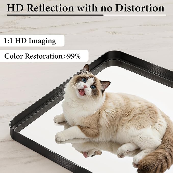 Matte Black Metal Framed Vanity Rounded Rectangle Bathroom 24X32 Inch Mirrors for Over Sink Wall,Modern Decorative for Restroom, Anti-Rust Aluminum Alloy Mirror, Horizontally or Vertically Hanging