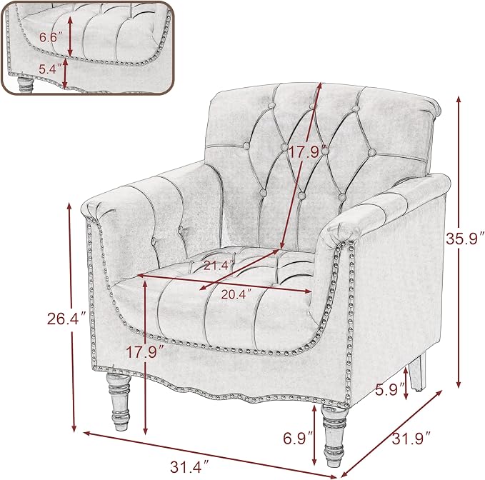 Faux Leather Accent Chairs Set of 2, Comfy Club Chair Upholstered Armchair for Living Room, Button Tufted Arm Chair Retro Single Sofa Side Reding Seat for Bedroom - Black Blue