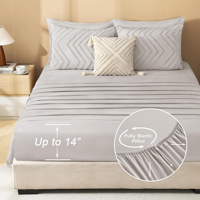 Litanika Linen Queen Size Comforter Set with Sheets - 7 Pieces Bed in a Bag Queen Boho Tufted Complete Bedding Sets with Comforter, Sheets, Pillowcases & Shams
