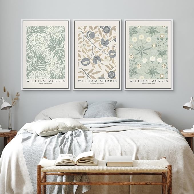 wall26 Framed Canvas Print Wall Art Set William Morris Flower Market Exhibition Poster Nature Wilderness Illustrations Modern Art Decorative Floral Botanical Minimal for Bedroom - 24"x36"x3 White
