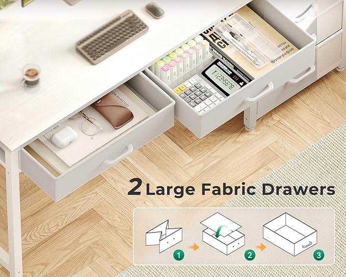 ODK Computer Desk with 5 Drawers, 53 Inch Office Desk with Printer Shelf, Reversible Vanity Desk for Home Bedroom, Writing Table Desk for Storage, White