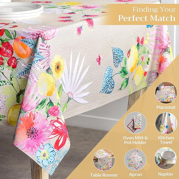 Maison d' Hermine Table Cloth Rectangle Table 100% Cotton 70 x 120 Inches Tablecloth Reusable Decorative for Dining Room Farmhouse Home Valentines Day Decorations Spring Summer - Jardin D'Ete - Fog