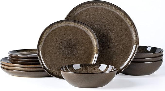 AmorArc Ceramic Dinnerware Sets,Handmade Reactive Glaze Stoneware Plates and Bowls Sets,Highly Chip and Crack Resistant | Dishwasher & Microwave Safe Dishes Set,Service for 4 (12pc)