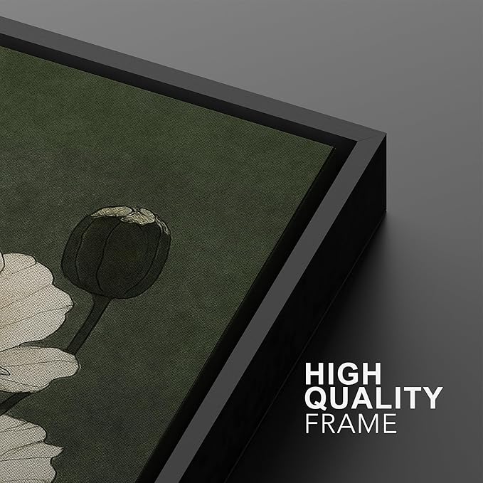 IDEA4WALL Framed Canvas Print Wall Art Set White Bloom Botanical Elegant Green and Cream Floral Illustrations Modern Art Decorative Calm/Zen for Living Room, Bedroom, Office - 24"x36"x2 Black