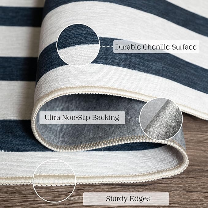 Front Door Mat Indoor Entrance - 2x4.3 Ft Blue and White Washable Doormat Outdoor Entrance Porch Rug Non-Skid Runner Rug for Kitchen Hallway Bedroom Laundry Room Porch Decor