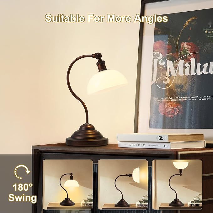KARTOOSH Cordless LED Table Lamp, Battery Operated Desk Lamps with Swing Arm & Plastic Shade, Vintage Small Rechargeable Dimmable Light for Bedroom, Living Room, Nightstand, Oil Rubbed Bronze
