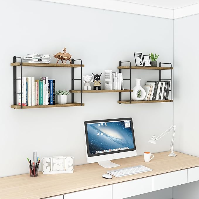 MXCSE Wall Shelves, Wall Mounted Floating Bookshelves, DIY Wood Hanging Shelves for Bedroom, Living Room, Easy Installation, 5 Shelves (Wooden, 50W x 17H)