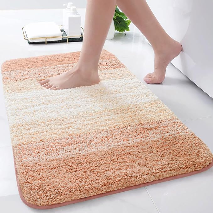 Arotive Microfiber Bathroom Rugs, Shaggy Soft and Absorbent Bath Rug, Non-Slip, Thick Plush Machine Washable Dry Bath Mats for Bathroom, Tub and Shower, 30x17, Peach, Rectangular