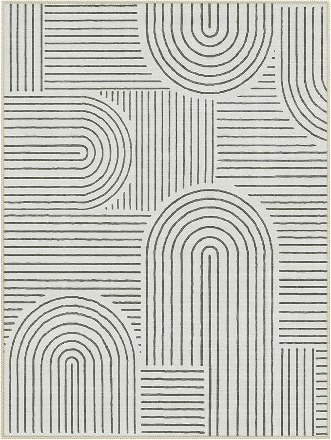Lahome Abstract 9x12 Area Rugs for Living Room Bedroom, Soft Washable Rugs 9x12, Ultra-Thin Non-Slip Modern Dining Room Rug Non-Shedding Accent Carpet for Office Darrell, Grey/Beige