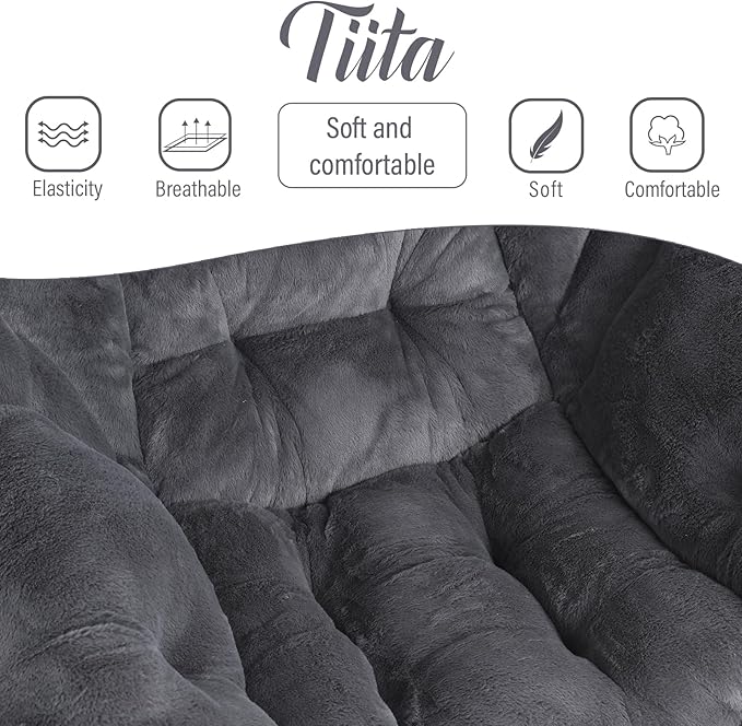 Tiita Lazy Chair with Ottoman, Modern Large Accent Lounge Chair, Leisure Sofa Armchair with Ottoman, Reading Chair with Footrest for Bedroom, Living Room, Dorm Rooms, Garden, Plush-dark Grey