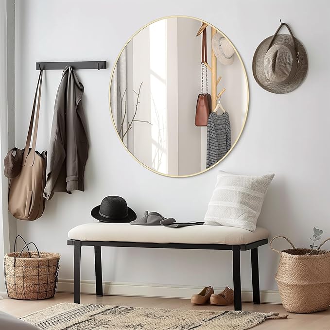 WallBeyond 32 inch Round Mirror Gold Large Circle Wall Mirror for Bathroom with Metal Framed, Round Wall Mirror for Wall Decor, Vanity, Entryway Living Room