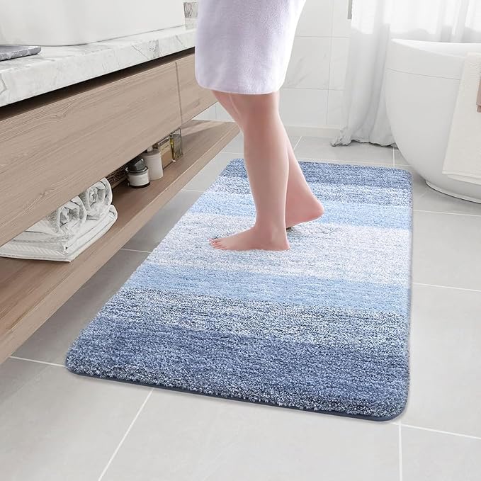 Arotive Microfiber Bathroom Rugs, Shaggy Soft and Absorbent Bath Rug, Non-Slip, Thick Plush Machine Washable Dry Bath Mats for Bathroom, Tub and Shower, 44x32, Light Blue, Rectangular