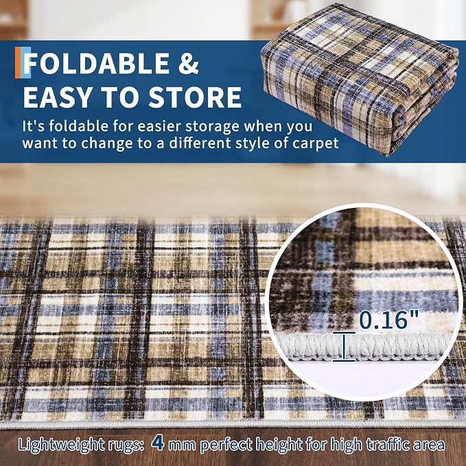 Modern Living Room Rug 10x13 Large Area Rug Machine Washable Floor Carpet, Non-Slip Farmhouse Soft Rugs, Low-Pile Non-Shedding Accent Rug, Foldable Area Rug for Bedroom, Playroom