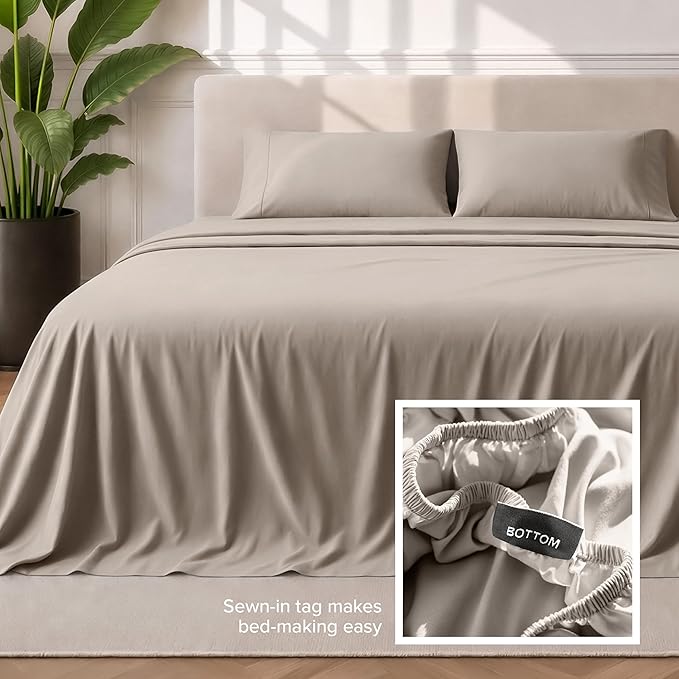 Bare Home Queen Sheet Set - 1800 Ultra-Soft Microfiber Queen Bed Sheets - Double Brushed - Deep Pockets - Easy Fit - 4 Piece Set - Bedding Sheets & Pillowcases (Queen, Khaki)