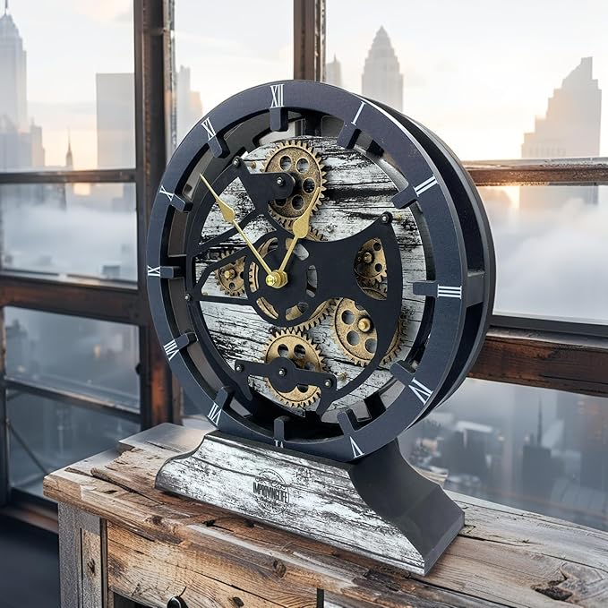 ImprovingLife The Gears Clock Desk Clock 10 inches with Real Moving Gears Convertible into Wall Clock (Grey & White)