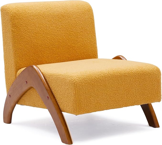 Oversized Accent Chair, upholstered armless mid Century Modern Living Room Chair with Wooden Legs for Bedroom/Office/Cafe, Sherpa Yellow