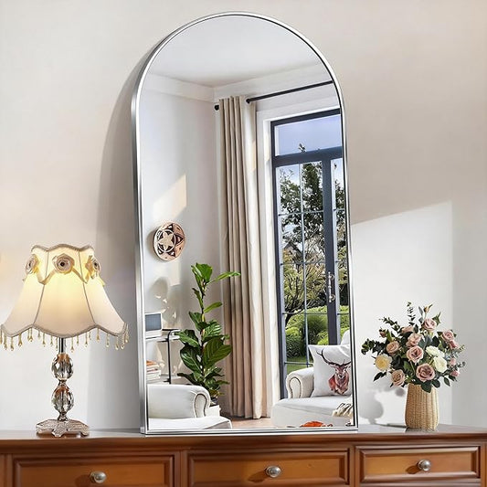 CIRCUMI Arched Wall Mirror, 24"x48" Silver Arched Mirror with Tempered Glass, Metal Frame, Large Size for Bathroom, Living Room,Entryway,Over Sink, Arch Mirror for Decor,Shatterproof&Crystal-Clear