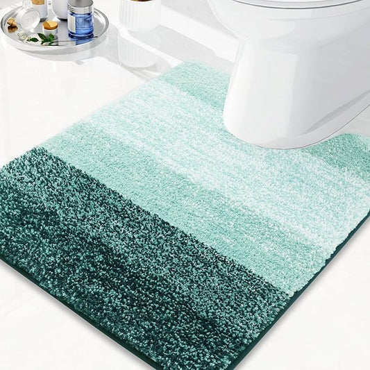 Arotive Microfiber Bathroom Rugs, Shaggy Soft and Absorbent Contour Toilet Rugs, Non-Slip, Thick Plush Machine Washable Dry Bath Mats for Toilet Base, 24x20, Dark Green, U-Shape