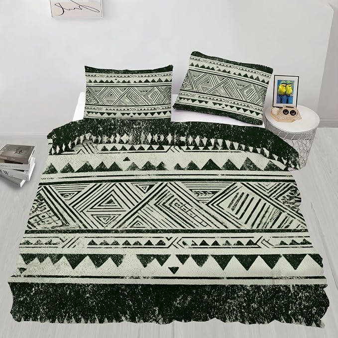 Boho Aztec Duvet Cover Full Size, Bohemian Exotic Southwestern Bedding Set 3 Piece, Geometric Striped Patterned Comforter Cover with Zipper Soft Microfiber, 2 Pillowcases