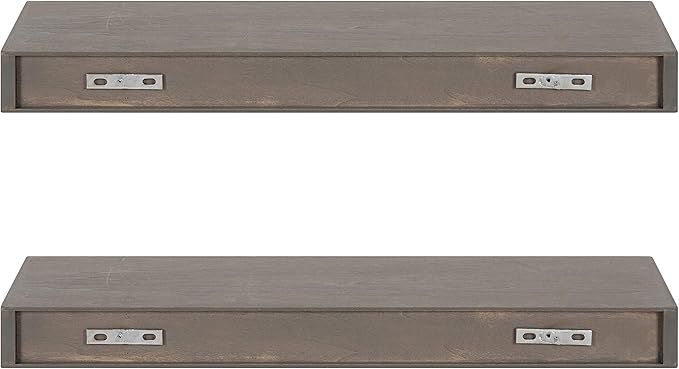 Kate and Laurel Havlock Modern Floating Shelves, Set of 2, Gray, Farmhouse Storage and Display Shelves for Wall