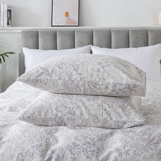 HoneiLife Cotton Duvet Cover Queen - Floral Comforter Cover 3-PC, Soft & Breathable Flower Bedding Duvet Cover Sets with Zipper Closure & Corner Ties, Wildflower Comforter Cover Sets, Plain Life