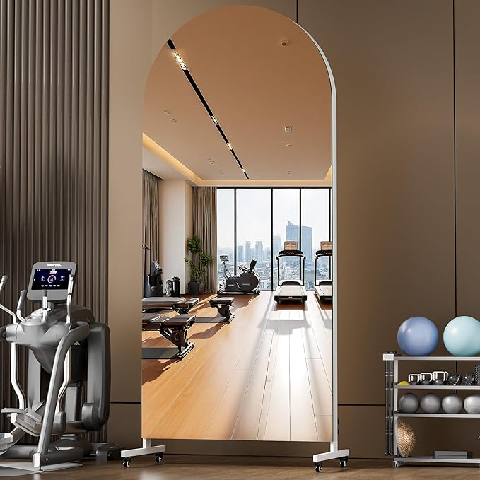 Hasipu 79" x 36" Arched Rolling Home Gym Mirror with Wheels, 360° Swivel Body Mirror with HD Tempered Glass, Large Floor Mirror for Yoga Room, Dance Studio, Bedroom & Home Gym