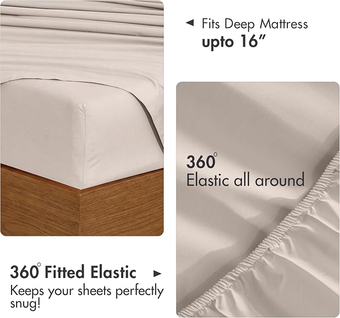 RUVANTI 100% Cotton Percale Sheets Queen Size 6 Piece Set, Cooling Bed Sheets for Hot Sleepers, Deep Pocket 16”, Breathable Lightweight & Durable, Crisp Hotel Style Sheets, Soft Beige