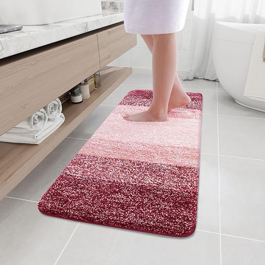 Arotive Microfiber Bathroom Rugs, Shaggy Soft and Absorbent Bath Rug, Non-Slip, Thick Plush Machine Washable Dry Bath Mats for Bathroom, Tub and Shower, 47x17, Burgundy, Rectangular